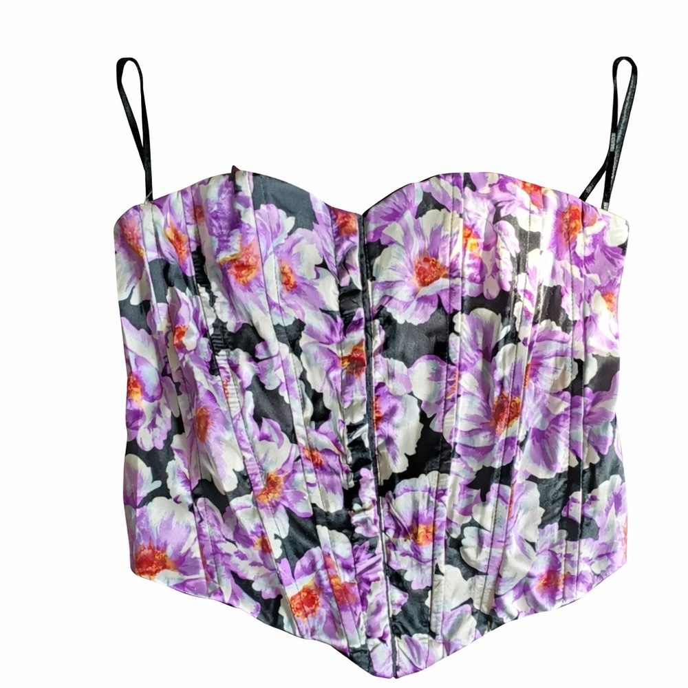 Cute cropped strapless top with purple floral worn one time